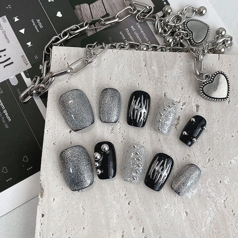 Nail Art Gliter - 10 Uñas Postizas Cortas Cuadradas con