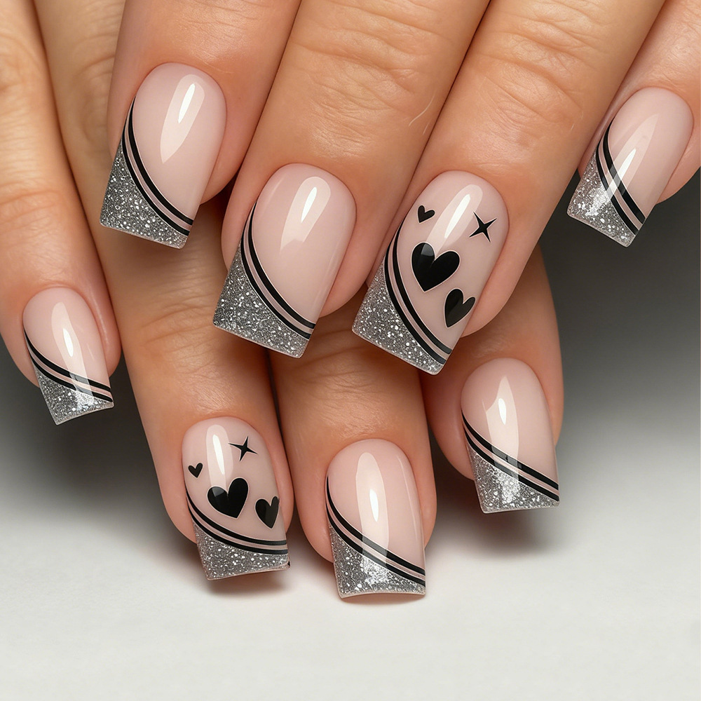 Nail Art Gliter - Uñas postizas cuadradas cortas para mujeres