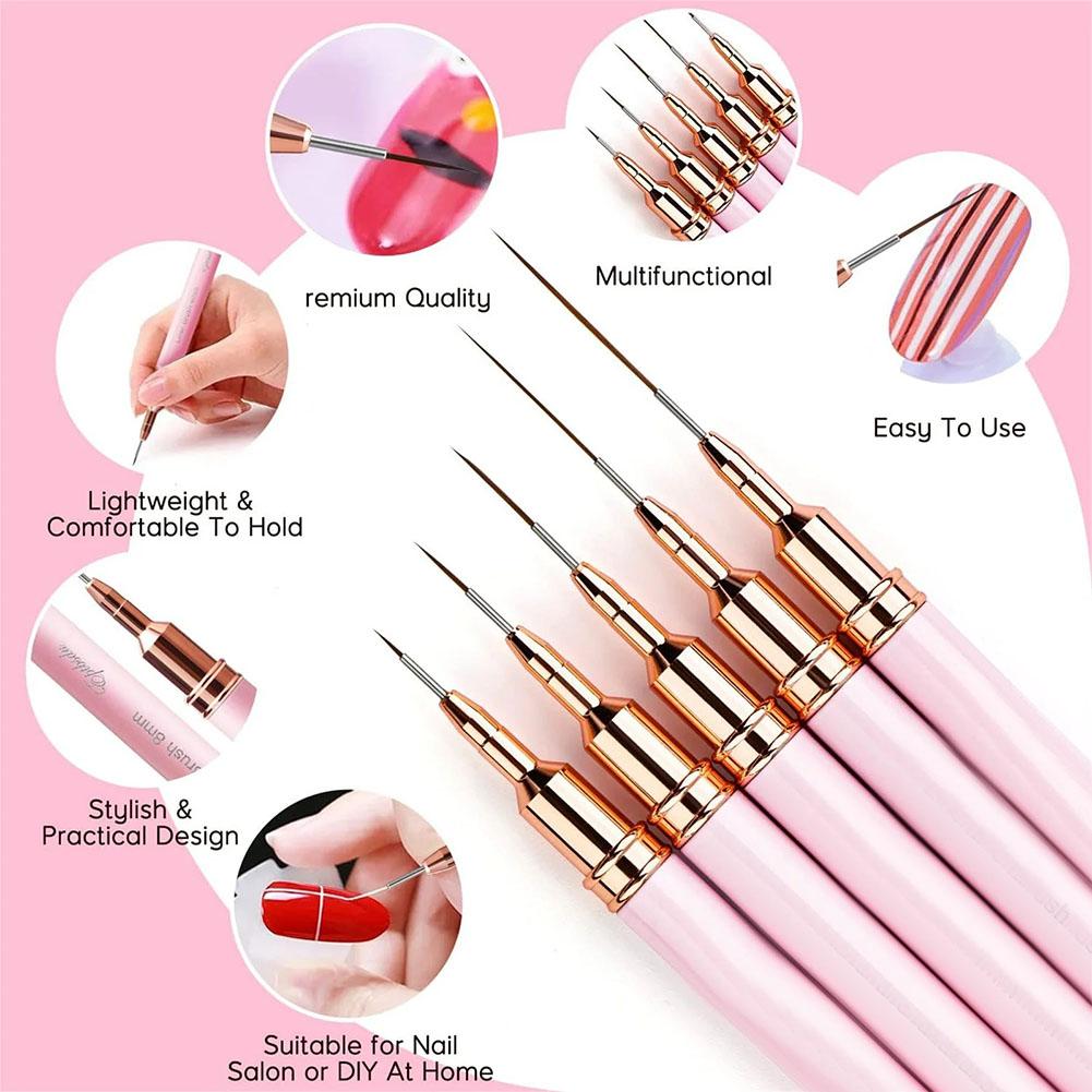 Nail Art Brush Set - Juego de 5 Pinceles para Decoración