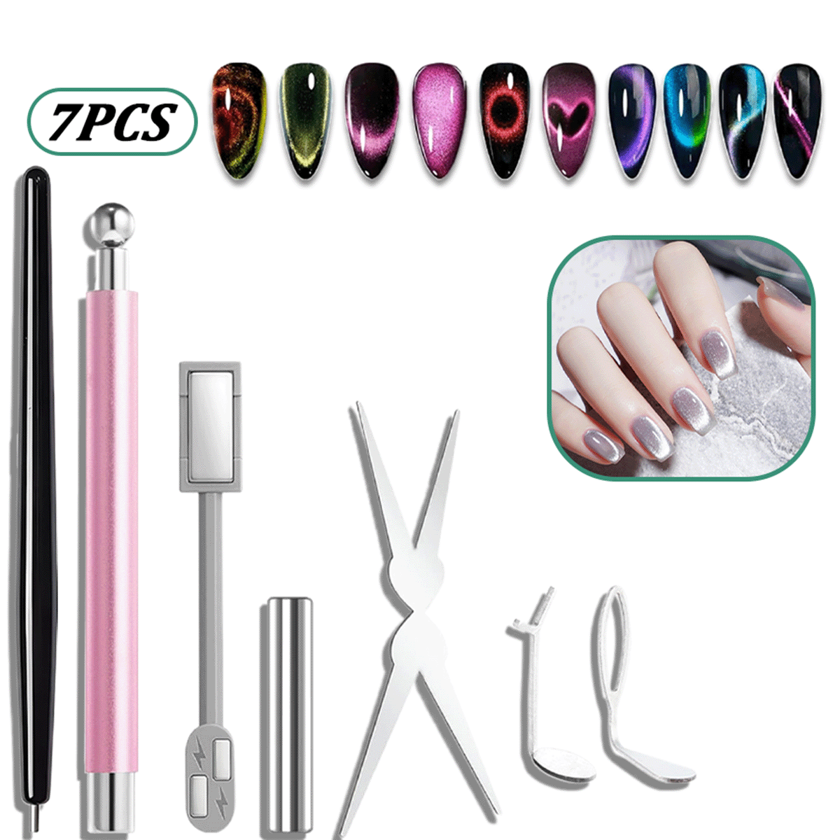 Nail Gel Polish Set - Juego de 7 imanes para uñas