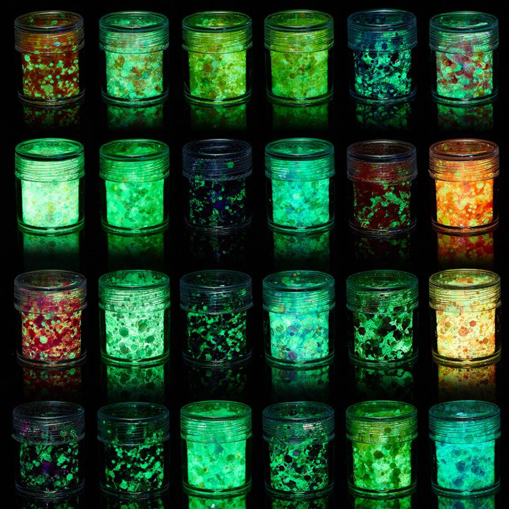 Nail Art Gliter - 24 colores de lentejuelas luminosas que